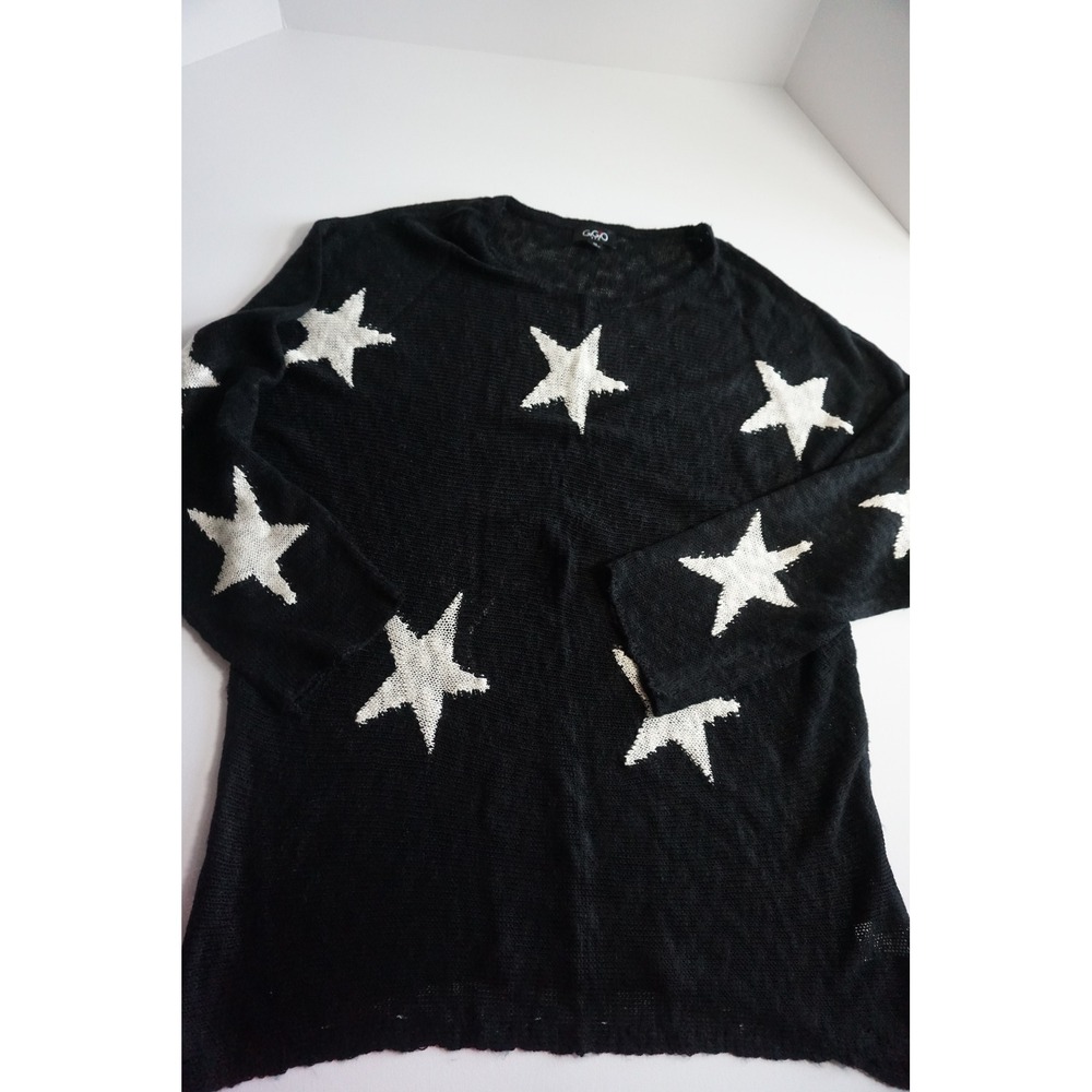 GIGIO USA Black White Star Print Open Knit Oversized Sweater TC1400 Medium - Picture 11 of 14